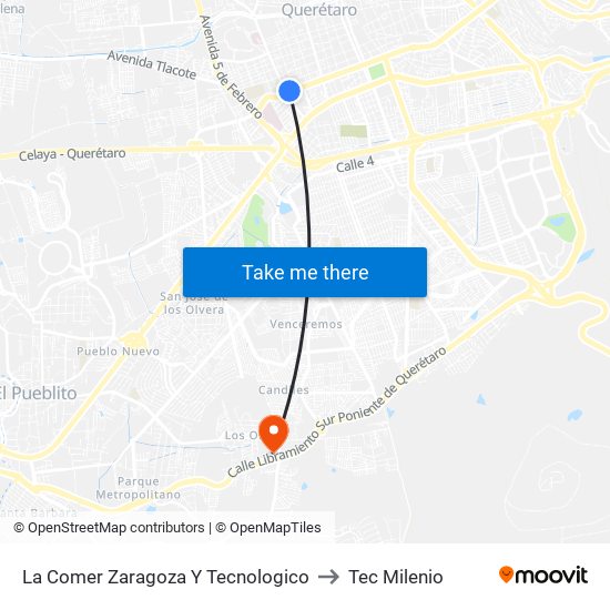 La Comer Zaragoza Y Tecnologico to Tec Milenio map