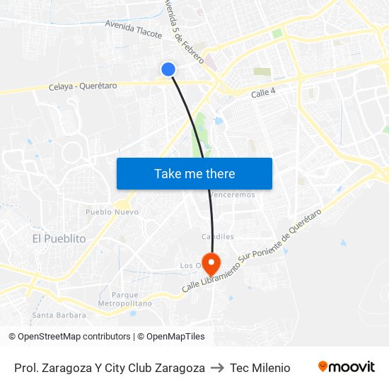 Prol. Zaragoza Y City Club Zaragoza to Tec Milenio map