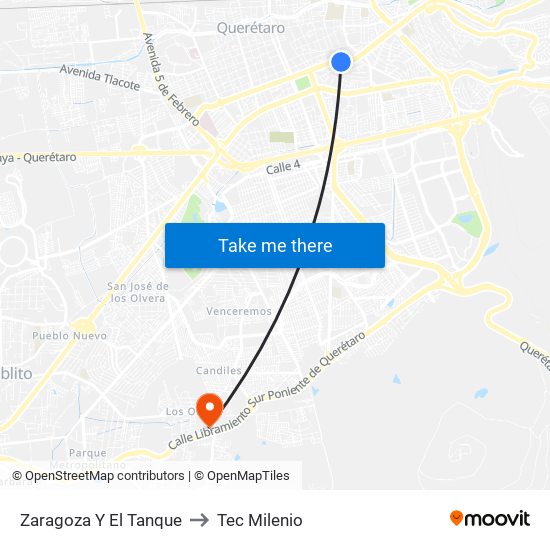Zaragoza Y El Tanque to Tec Milenio map