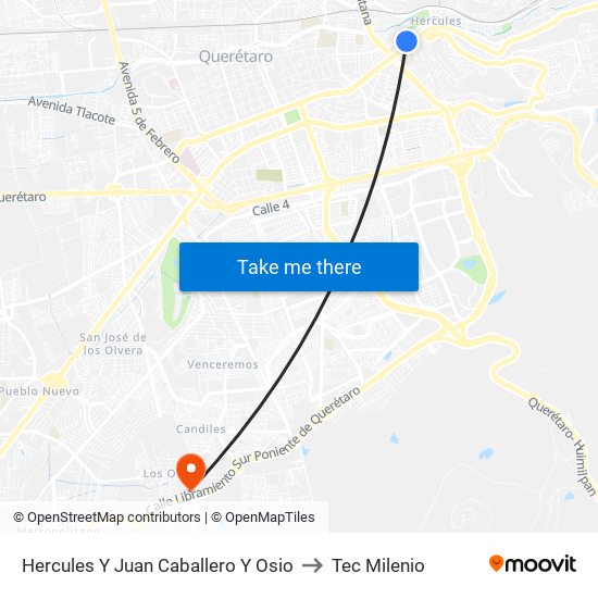 Hercules Y Juan Caballero Y Osio to Tec Milenio map
