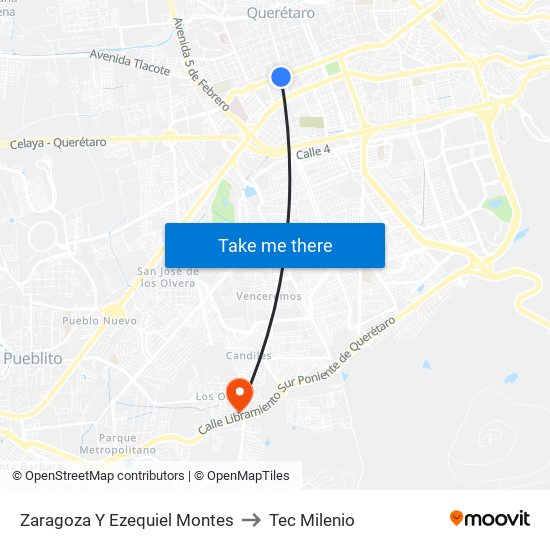 Zaragoza Y Ezequiel Montes to Tec Milenio map