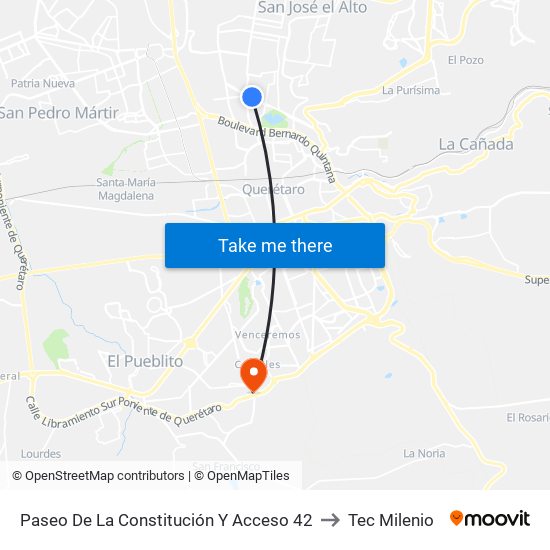 Paseo De La Constitución Y Acceso 42 to Tec Milenio map
