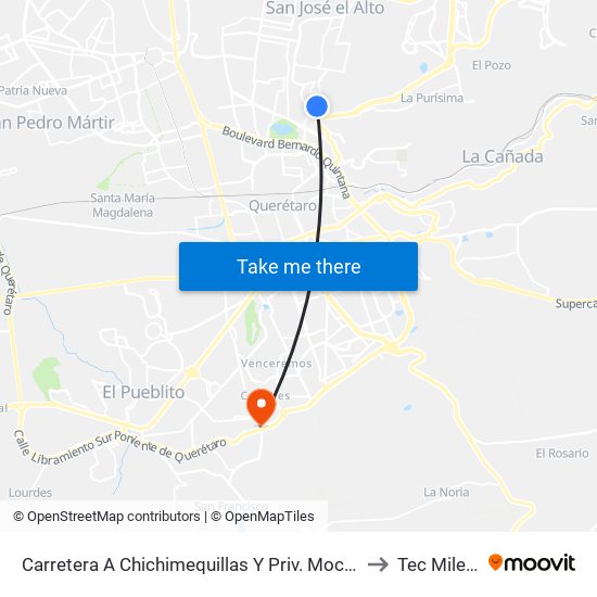 Carretera A Chichimequillas Y Priv. Moctezuma to Tec Milenio map