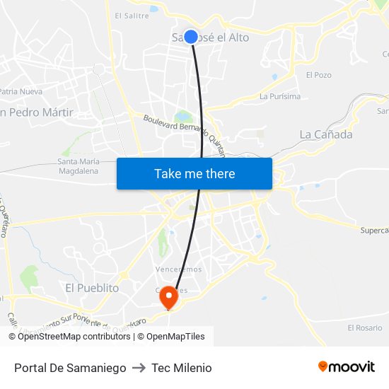 Portal De Samaniego to Tec Milenio map