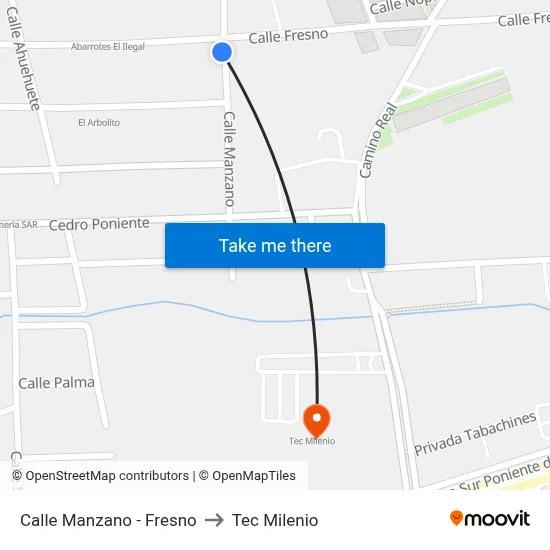 Calle Manzano - Fresno to Tec Milenio map