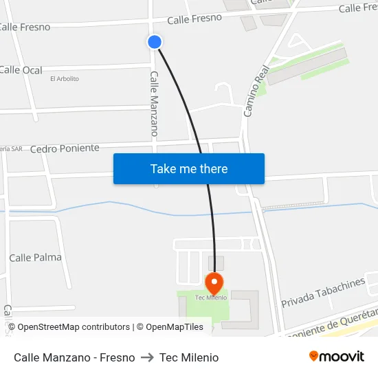 Calle Manzano - Fresno to Tec Milenio map