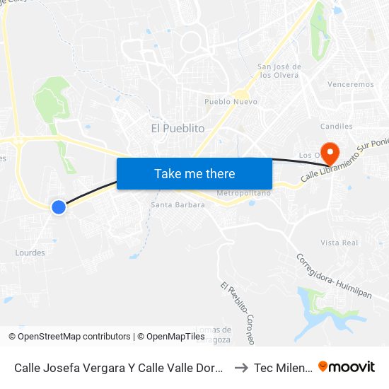Calle Josefa Vergara Y Calle Valle Dorado to Tec Milenio map