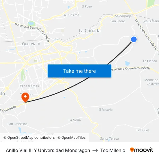 Anillo Vial III Y  Universidad Mondragon to Tec Milenio map