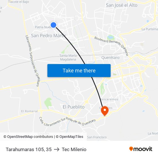 Tarahumaras 105, 35 to Tec Milenio map