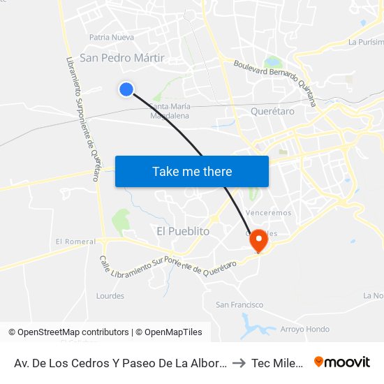 Av. De Los Cedros Y Paseo De La Alborada to Tec Milenio map