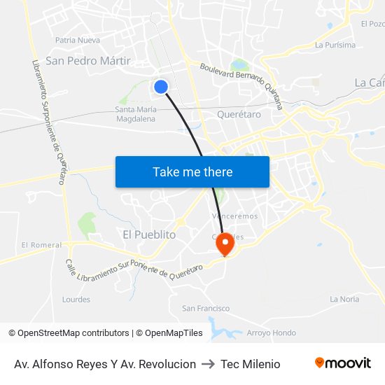 Av. Alfonso Reyes Y Av. Revolucion to Tec Milenio map
