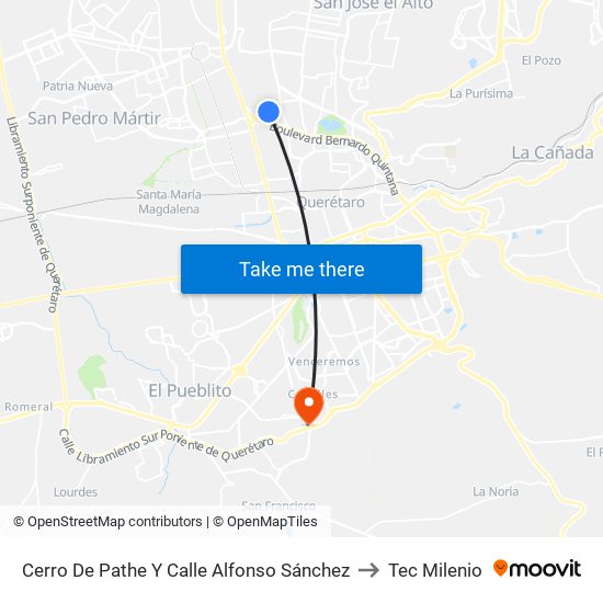 Cerro De Pathe Y Calle Alfonso Sánchez to Tec Milenio map