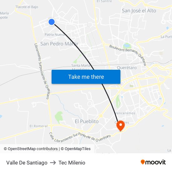 Valle De Santiago to Tec Milenio map