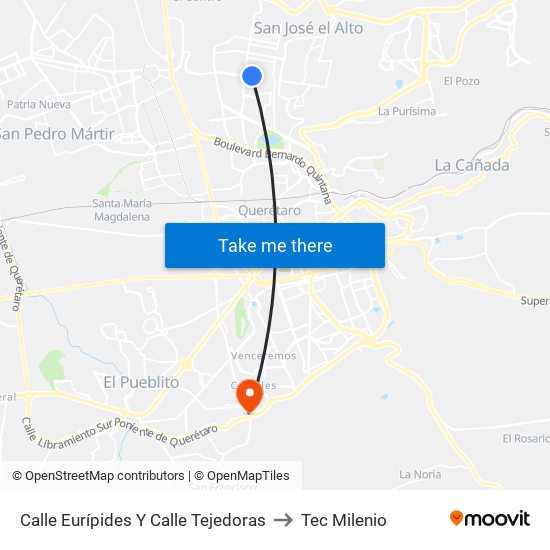 Calle Eurípides Y Calle Tejedoras to Tec Milenio map