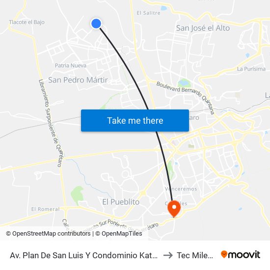 Av. Plan De San Luis Y Condominio Katzura to Tec Milenio map