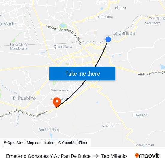 Emeterio Gonzalez Y Av Pan De Dulce to Tec Milenio map