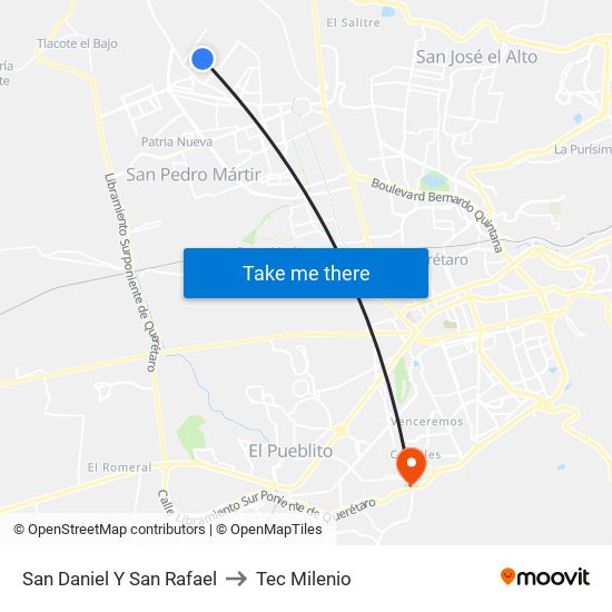 San Daniel Y San Rafael to Tec Milenio map