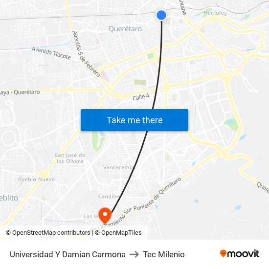 Universidad Y Damian Carmona to Tec Milenio map