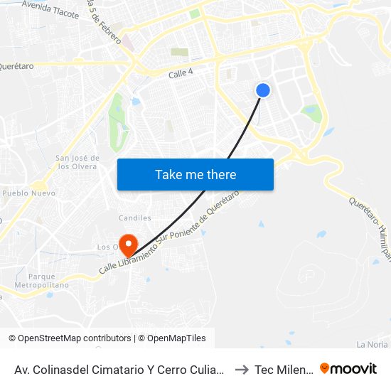 Av. Colinasdel Cimatario Y Cerro Culiacán to Tec Milenio map