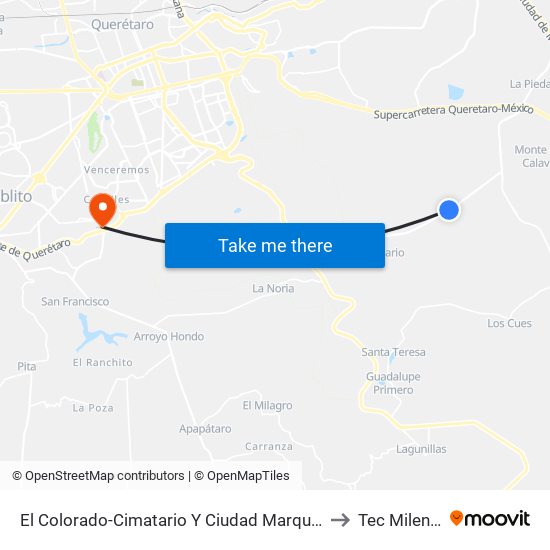 El Colorado-Cimatario Y Ciudad Marques to Tec Milenio map