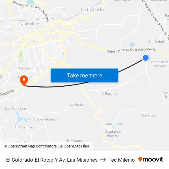 El Colorado-El Rocio Y Av. Las Misiones to Tec Milenio map