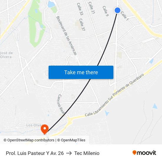 Prol. Luis Pasteur Y Av. 26 to Tec Milenio map