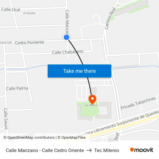 Calle Manzano - Calle Cedro Oriente to Tec Milenio map