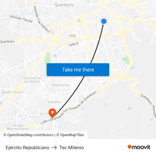 Ejército Republicano to Tec Milenio map