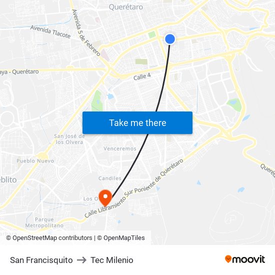 San Francisquito to Tec Milenio map