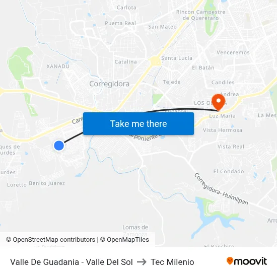 Valle De Guadania - Valle Del Sol to Tec Milenio map
