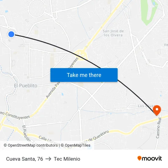 Cueva Santa, 76 to Tec Milenio map