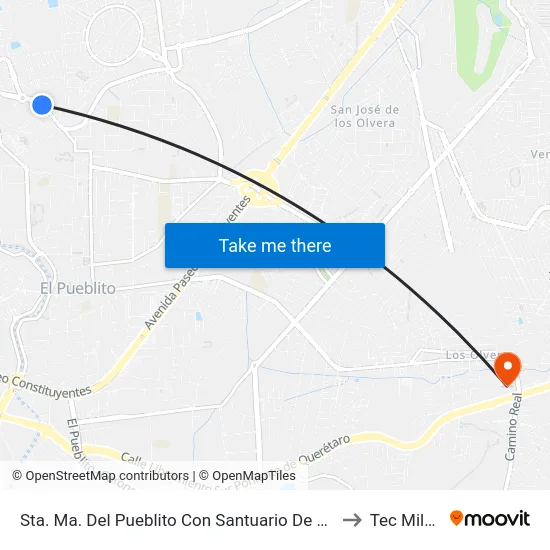 Av. Santa María Del Pueblito - Privada De Enebro to Tec Milenio map