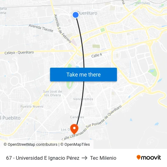 67 - Universidad E Ignacio Pérez to Tec Milenio map
