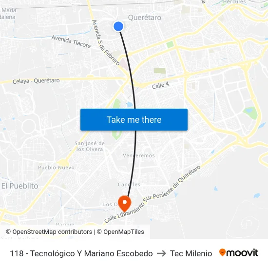 118 - Tecnológico Y Mariano Escobedo to Tec Milenio map