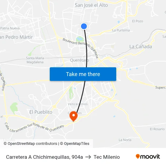 Carretera A Chichimequillas, 904a to Tec Milenio map