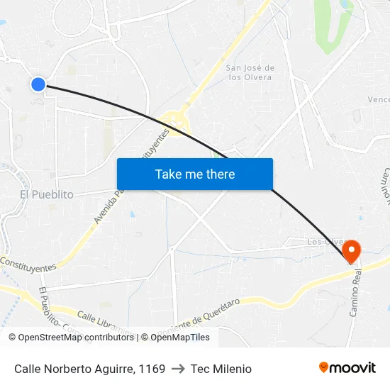 Calle Norberto Aguirre, 1169 to Tec Milenio map