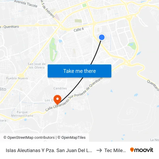 Islas Aleutianas Y Pza. San Juan Del Letrán to Tec Milenio map