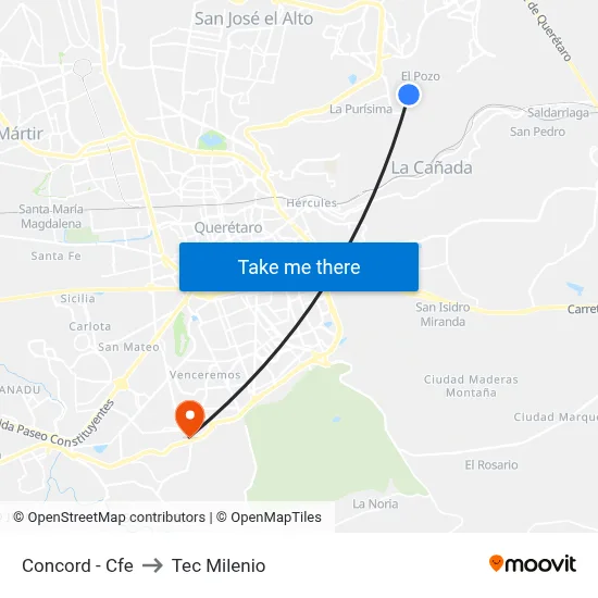 Concord - Cfe to Tec Milenio map