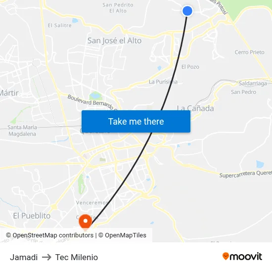 Jamadi to Tec Milenio map