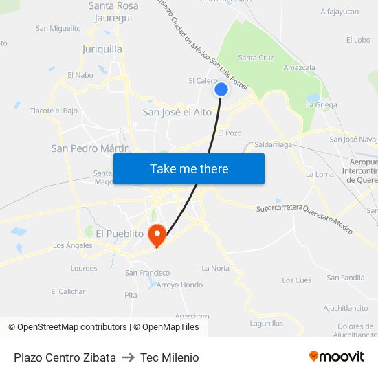 Plazo Centro  Zibata to Tec Milenio map