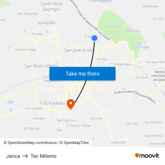 Jarica to Tec Milenio map