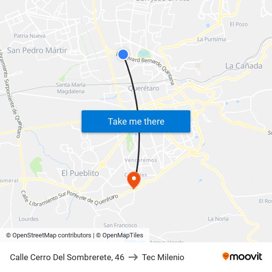 Calle Cerro Del Sombrerete, 46 to Tec Milenio map