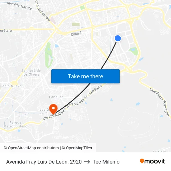 Avenida Fray Luis De León, 2920 to Tec Milenio map