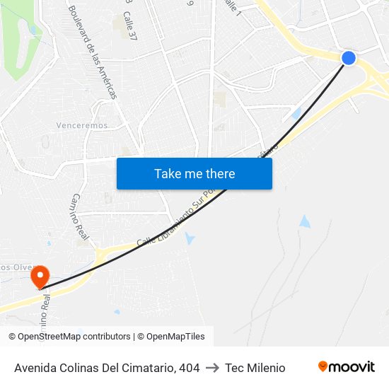 Avenida Colinas Del Cimatario, 404 to Tec Milenio map