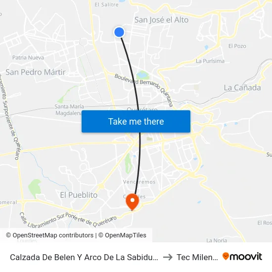 Av. Belén - Puente De San Miguel to Tec Milenio map