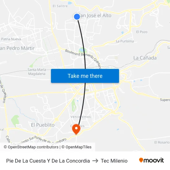 Pie De La Cuesta Y De La Concordia to Tec Milenio map