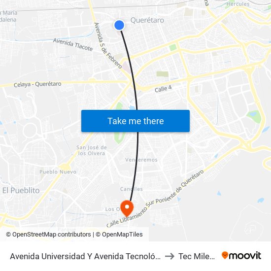 Avenida Universidad Y Avenida Tecnológico to Tec Milenio map