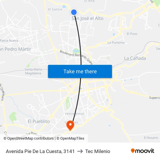 Avenida Pie De La Cuesta, 3141 to Tec Milenio map