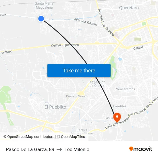 Paseo De La Garza, 89 to Tec Milenio map