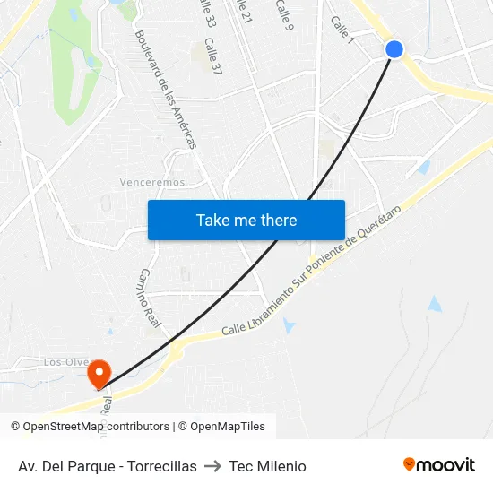 Av. Del Parque - Torrecillas to Tec Milenio map